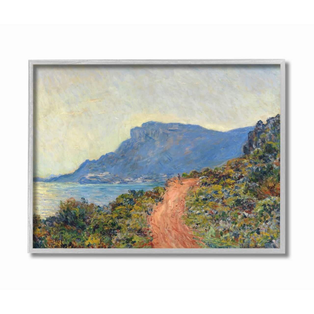 Stupell Industries Cliff Road Ocean Mountain Landscape Monet Classic Painting in Gray Frame Wall Art